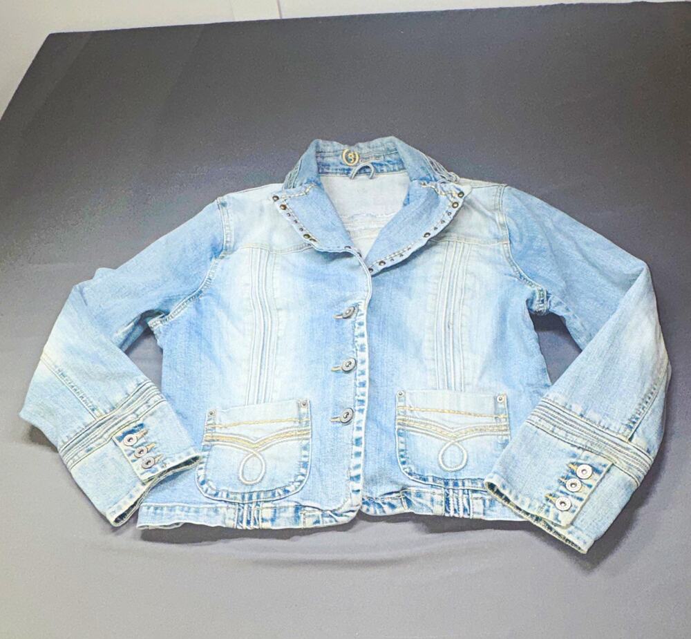 Good Time Women’s Denim Jacket Studded Collar Button Pockets Large Size 10/12